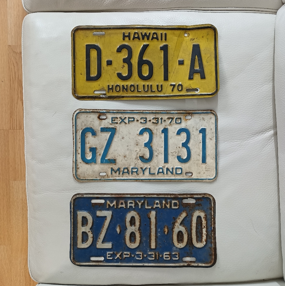 Set Of Three Vintage License Plates
